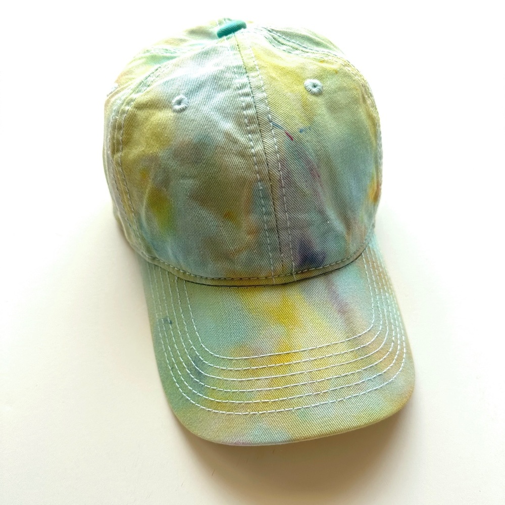 Ice Dye Baseball Cap Hand Dyed Tie dye hat Daydream Blue Aqua Green
